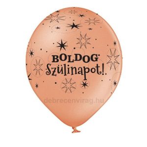 'BOLDOG Szülinapot!' rózsaarany színű kerek lufi 28cm