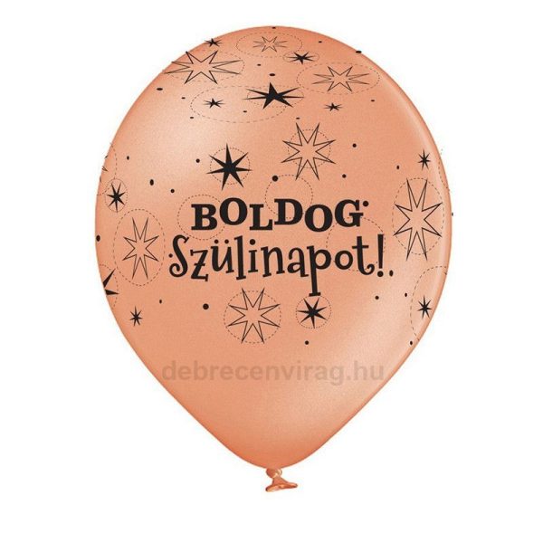 'BOLDOG Szülinapot!' rózsaarany színű kerek lufi 28cm