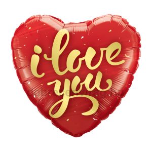 'I love you' piros szív lufi sárga felírattal