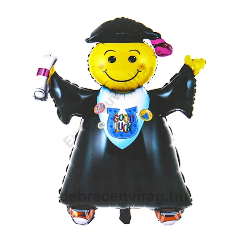'GOOD LUCK' fekete taláros smile lufi