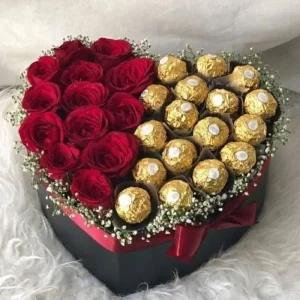 Rózsa-édesség szív doboz